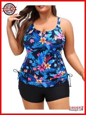Plus Size Tankini Swimsuit - Two Piece with Shorts Tummy Control Swimwear 12